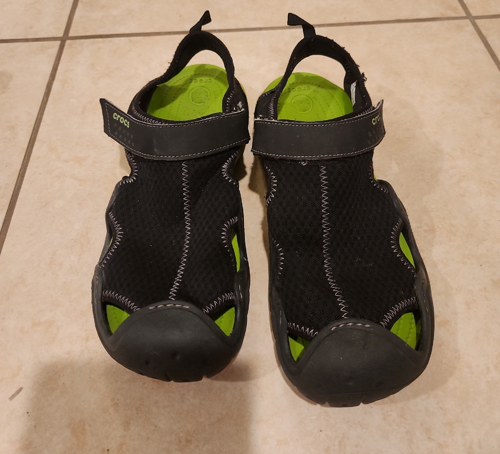Crocs Black and Green Sandals size 12